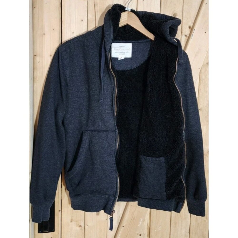 Original Weatherproof Vintage Hoodie Sherpa Lined Mens Small Full Zip Dark Gray